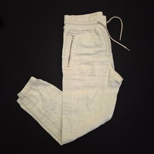Athleta Cabo Linen Jogger Pants Womens 6 White Leopard Print Zip Pocket Casual